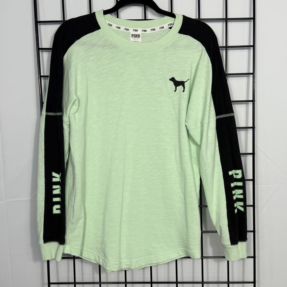 Victoria's Secret PINK Crewneck Pullover Womens Small Mint Green Spellout Logo